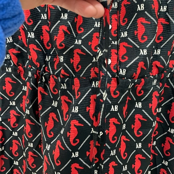 Scotch & Soda Midi Dress Short Sleeves Seahorses Navy Blue Red Waist Tie Size L - Picture 6 of 14